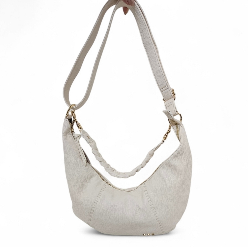 Pretty Simple Hattie Crescent Hobo Crossbody Bag With Braided Strap In Cream NWT - Picture 4 of 11